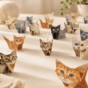 펫더월드 페이퍼토이 동물 종이접기 DIY 키트 고양이 강아지 오리가미 책상 장식 만들기, 1세트, 고양이 DIY키트