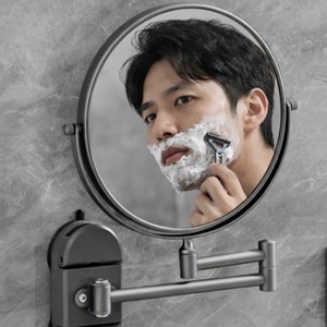 누담 프리미엄 무타공 흡착 양면 면도거울, 실버그레이 20cm
