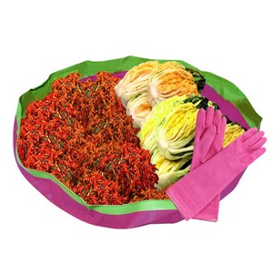 키친아트 국산 무봉제 다용도 김장매트 1P + 특허받은 고무장갑 1P, 1세트