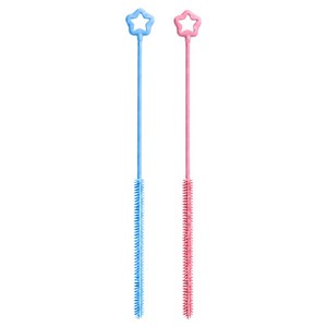 안심세척 손상없는 실리콘 빨대 세척솔 젖병 청소솔, 블루6mm, 핑크9mm (2종세트), 1개