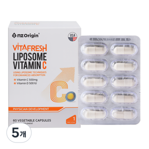 리포좀 비타민C 식물성 캡슐 영양제 흡수율이 높은 리포조말 비타민C 500mg+비타민D 500IU, 60정, 5개