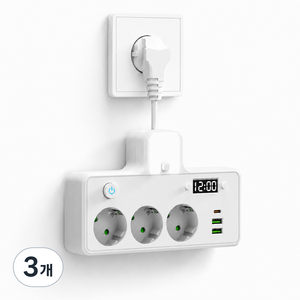 1PD+2USB T탭 다기능 확장형 멀티탭 안전도어 야간 무드등 탑재, 흰색-3구, 3개, 10cm