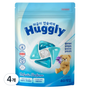 허글리 10IN1 딥 퍼퓸 초고농축 캡슐 세탁세제 미스틱 퍼퓸 향 섬유유연제 실내건조 겸용, 4개, 40개입