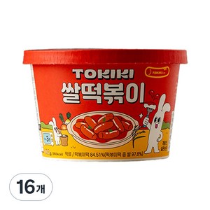 [28년전통특허] 또키키 컵 떡볶이 즉석 떡볶이 컵떡볶이 쌀떡볶이, 16개, 142g