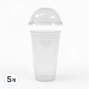 [92파이아이스컵+돔리드]에코윌 일회용 테이크아웃 플라스틱PET컵 뚜껑포함, 5개, 100개입, 600ml