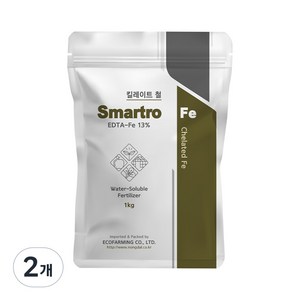 스마트로 Fe EDTA 관주 양액 킬레이트철 수용성 철 비료 13%, 1kg, 2개