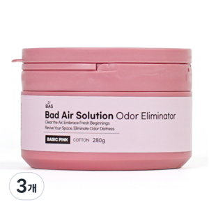 BAS 바스 초강력 생활 실내 탈취제 고체타입 베이직 핑크, 280g, 3개