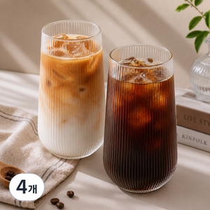 탱이하우스 카페 내열유리 컵, 플리츠하이볼잔 500ml, 4개, 투명