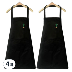 (1+1) PVC 2색 비닐 방수 앞치마 주방 카페 식당 실습, 4개, 선인장/블랙