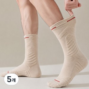 올바인 스포츠양말 러닝 운동 쿠션 남성 기능성 중목, 5개, 크림베이지