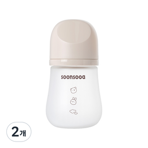 순수아 실리콘 코팅 유리젖병 노꼭지, 2개, 160ml, 베이지