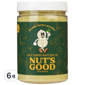 너츠굿 땅콩가루 스프레드 보성 유기농 말차가루 말차라떼 고단백, 200g, 6개