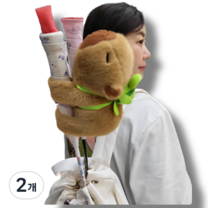 온새라핏 카피바라 배드민턴 악세사리 라켓 그립 고정 인형, 2개, 갈색