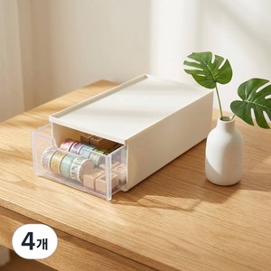 서랍형 투명 다용도 데스크 정리함 책상위 수납함 데스크테리어 오거나이저 GraWind, 4개, 화이트