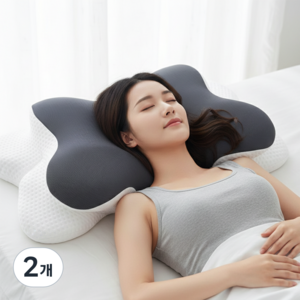 그린스토아 베개 목편한 경추 배게, 2개, 화이트 + 그레이