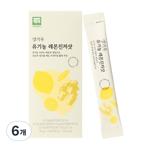 생기온 유기농 NFC 레몬생강즙 커피대용 100% 착즙 무가당 무카페인 레몬 진저샷, 6개, 280ml