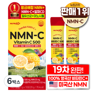 뉴트리킷 최적 배합 NMN-C + 엽산 질유산균 비타민C 100% 식약청 인증 고함량 데일리 이노시톨 천연 고순도 엔엠엔c NMN 500 엔엠엔-C 포 헤이 우먼 1000, 6박스, 10회분