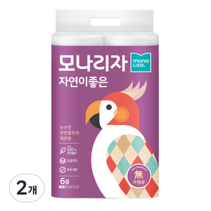 모나리자 자연이좋은 천연펄프 3겹 무색 무향 무형광 화장지, 25m, 6롤, 2개