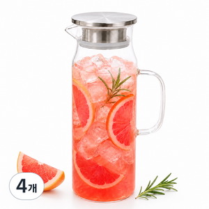 카페로메오 스텐캡 내열유리 냉장고 물병, 혼합색상, 1.8L, 4개