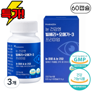 파미젠 눈 건강엔 빌베리 + 오메가3 프리미엄 캡슐, 3개, 60정