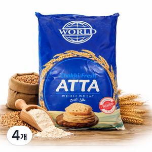 World Atta Whole Weat Foour 월드 차키아타 통밀가루, 5kg, 4개
