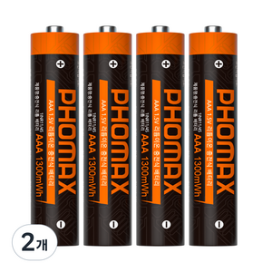 PHOMAX AAA 1.5V 리튬이온 충전지 1300mWh KC인증 리모컨 마우스 시계용, 2개, 4개입