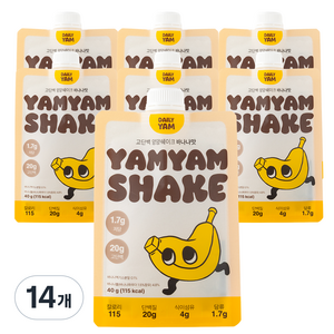 데일리얌 단백질 쉐이크 얌얌쉐이크 바나나맛 1BOX, 14개, 40g