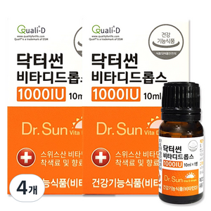 닥터썬 비타디드롭스 1000IU 비타민D 임산부 성인 청소년 어린이 액상 비타민D, 10ml, 4개