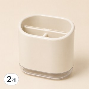 주방 수저통 수납 무타공 벽걸이 탁상 겸용 조리도구 정리함 크림, 2개, 크림 화이트