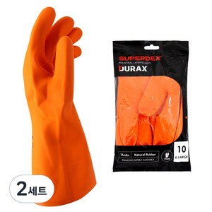 슈퍼덱스 듀락스 천연라텍스 두꺼운 내화학 장갑 신나용 내산 내유장갑 해루질, 2세트, 오렌지