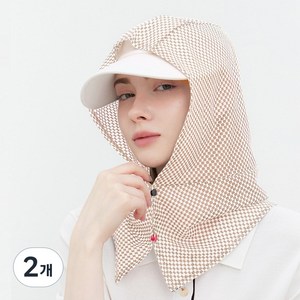 엠엠스포츠 자외선차단 매쉬 체크 모자 골프 등산 후드 얼굴 햇빛가리개, 2개, 베이지