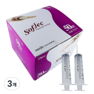 화진 일회용 주사기 50cc 18G 38mm 25개입 멸균 개별포장 의료용 바늘 반려동물 고양이 피하수액, 3개