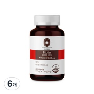 맥시마 비오틴 10000mcg / 식약처인정 건강기능식품 무첨가물, 6개, 120정