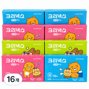 크리넥스 카카오프렌즈 휴대용티슈 50매X8개 여행용 색상랜덤, 50매입, 16개