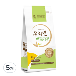 우리밀 국산 백밀가루 다용도, 1kg, 5개
