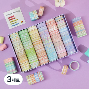 밍문구 순수 캔디 마스킹테이프 세트 격자무늬 마스킹테이프 다이어리 꾸미기, 3세트, 퍼플