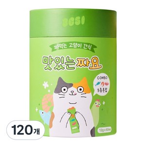 3651 맛있는 짜요 짜먹는 고양이 간식, 닭가슴살, 연어, 참치, 12g, 120개