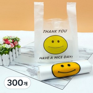 스마일 비닐 봉투 100개 내구성 강한 예쁜 쇼핑백 포장 투명 행사 어린이날 커피숍 음식점 이벤트 배달 소 중 대 봉투, 02)중 26*40, 300개