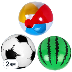 CULT 물놀이공 비치볼 3종세트, 수박볼 삼색볼 축구볼, 2세트, 26cm