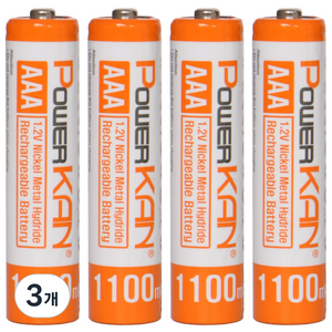 POWERKAN 고용랑 AAA 충전지 니켈수소 1.2V Ni-mh 1100mAh 건전지 수납함 포함, 3개, 4개입