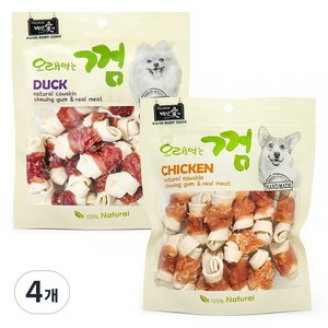 백년애 고기가 2배 이상 말린 오래먹는 개껌 강아지 간식 껌 치석 제거, 혼합 소형, 250g, 4개
