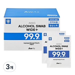 AWAS 일회용 이소프로필 알콜스왑 와이드 대형, 30매입, 3개