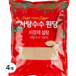 달곰 사탕수수 비정제 원당 설탕, 5kg, 4개