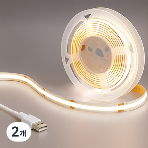 원그리드 USB COB LED 스트립 5m 잘라쓰는 줄조명 밝기조절, 2개, 주광색