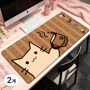 고양이 대형 미끄럼 방지 게임 마우스패드 400X900X3MM, 2개, 커피 고양이