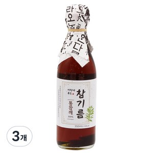 이장네 저온압착 참 고소한 IOO%통참기름, 3개, 350ml