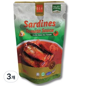 말레이시아 정어리 토마토소스 사딘 인 토마토소스 Sardines in tomato sauce (Halal), 3개, 230g
