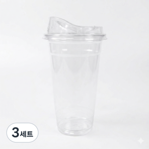 [92파이 아이스컵+롱개폐리드]에코윌 일회용 테이크아웃 플라스틱PET컵 뚜껑포함, 3세트, 100개입, 420ml