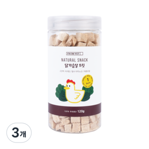 프롬벳 동결건조 국산 트릿 강아지 고양이, 3개, 120g, 닭가슴살