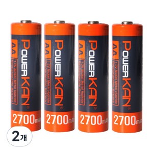 POWERKAN 고용량 AA 충전지 니켈수소 1.2V Ni-MH 2700mAh 건전지 수납케이스 포함, 2개, 4개입